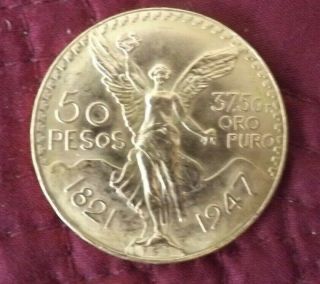 Mexican 50 Peso Gold Coin 1947 37.  5g Oro Puro