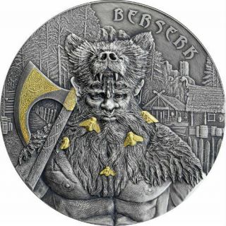 The Warriors - Berserk 2 Oz High Relief Silver With Gold Gilding Coin 2019