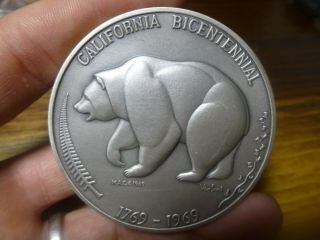 1769 - 1969 Official California Bicentennial Silver Medal 4.  2oz.  999 Fine Silver