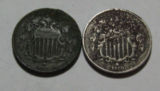 1867 W/ Rays & 1869 Shield Nickel - Mixed - 49su - 2
