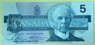 1986 Bank Of Canada 5 Five Dollars Bank Note Unc