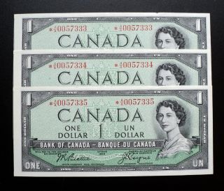 1954 Bank Of Canada $1 Set Of 3 Consec.  Beattie & Coyne Replacement A/a Bc - 37aa