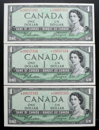 1954 Bank of Canada $1 Set of 3 Consec.  Beattie & Coyne Replacement A/A BC - 37aA 2