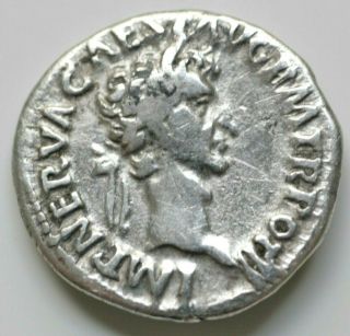 Nerva.  96 - 98 Ad.  Ar 2.  99gr;19mmdenarius.  Laureate Head Right / Simpulum,  Sprin