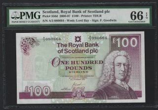2007 Scotland 100 Pounds,  Royal Bank P - 350d,  Pmg 66 Epq Gem Unc,  My Last One