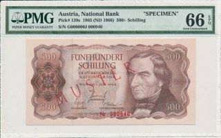 National Bank Austria 500 Schilling 1965 Specimen Pmg 66epq