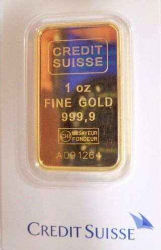 One Troy Ounce Bar 24k Pure Gold Credit Suisse 999.  9 Bullion Certified