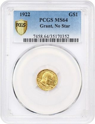 1922 Grant Without Star G$1 Pcgs Ms64 - Classic Commemorative - Gold Coin