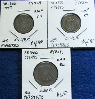 Ah1366 & Ah1377 Syria - Three Silver Coins - U S