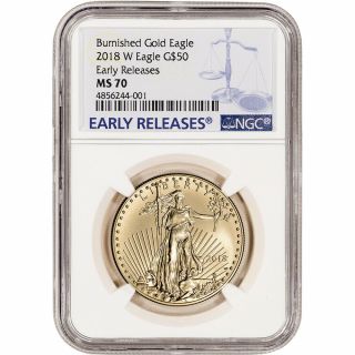 2018 - W American Gold Eagle Burnished 1 Oz $50 - Ngc Ms70 - Early Releases