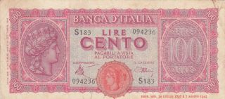 100 Lire Fine Banknote From Italy 1943 Pick - 68