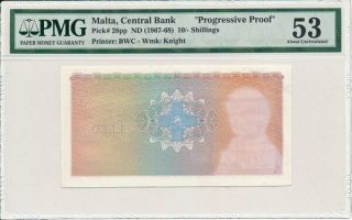 Central Bank Malta 10 Shillngs Nd (1967 - 68) Progressive Proof Pmg 53