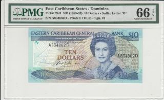 East Caribbean States 10 Dollars 1985 - 93 P - 23d1 Pmg Gem Unc 66 Epq