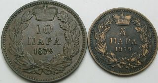 Serbia (kingdom) 5,  10 Para 1879 - Bronze - 2 Coins - 2474 ¤