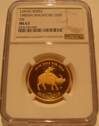 Singapore 1985 Gold 1/2 Oz 50 Singold Ngc Ms - 67 Ox