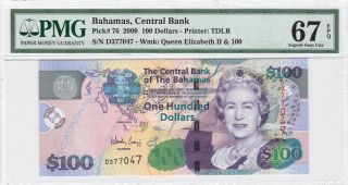 Bahamas 100 Dollars 2009 P - 76 Pmg Gem Unc 67 Epq