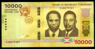 Burundi 10000 Francs 2015 Prefix Ea P 54 Uncirculated