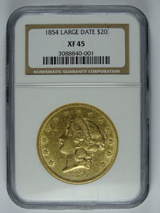 1854 P $20.  00 Gold Liberty Large Date Ngc Xf - 45 6903