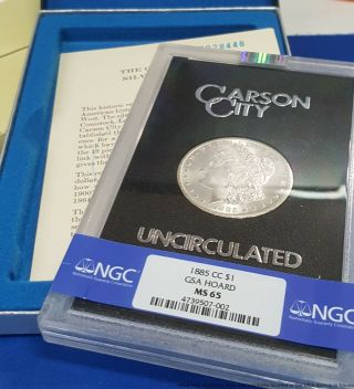 1885 Cc Carson City $1 Ms65 Ngc Gsa Morgan Silver One Dollar Unc Orig Box Papers