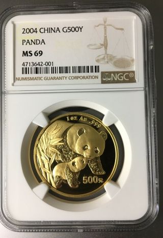 2004 China 1 Oz Gold Panda 500 Yuan Ngc Ms - 69