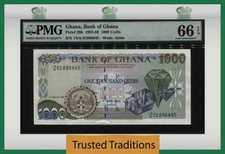 Tt Pk 29b 1993 - 96 Ghana 1000 Cedis - Bank Of Ghana Pmg 66 Epq Gem Uncirculated