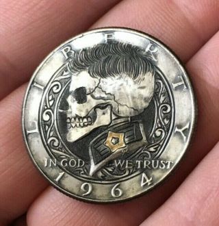 Hobo Nickel Skull Hand Engraved Half Dollar Silver Ohns Love Token Gold Inlay