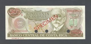 Costa Rica 50 Colones Nd (1978 - 86) P251s Specimen Tdlr N011 About Uncirculated