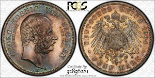 Pcgs Ms66,  1904 - E Germany Saxony 5 Mark Single Highest Grade