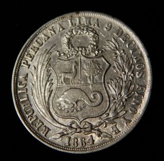 1864 Over 54 Peru One Un Sol -