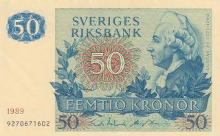 Sweden 50 Kronor 1989 - Sveriges Riksbank.  Aunc