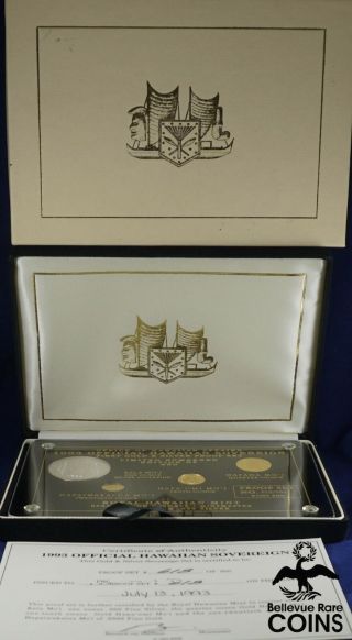 1993 Hawaiian Sovereign 1st.  999 Gold (0.  4oz) & Silver (1oz) Proof Coin Box Set