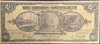 British Bahamas 4 Shillings 1919 Wwii P 2 King George Kgv Scarce Ww2