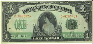 Dominion Of Canada 1917 $1 One Dollar Seal Over One C Prefix A Suffix Vf