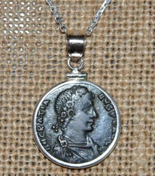 Gratian Roman Emperor Authentic Bronze Coin Pendant 925 Sterling Silver Necklace