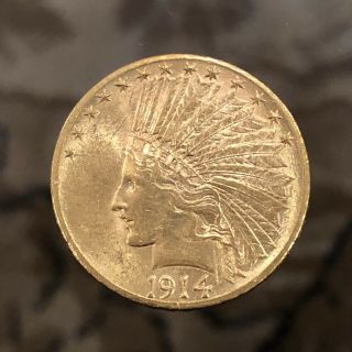1914 United States Of America Us Indian Head Native American Gold $10 Coin