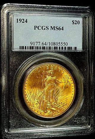 1924 $20 Gold St.  Gaudens Pcgs Ms64 Certified Us Gold Coin Unc Bu