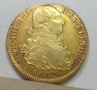 Colombia Gold 8 Escudos 1805 P - Jm About Extremely Fine