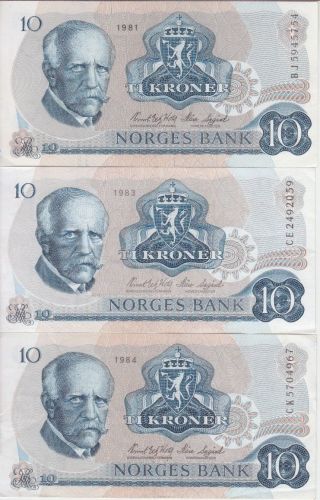 Norway Banknote P36c 3 X 10 Kroner Mixed Dates,  Vf