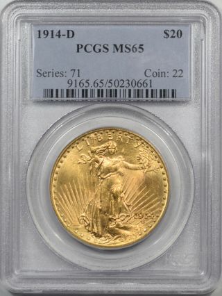 1914 - D $20 St Gaudens Gold Pcgs Ms - 65