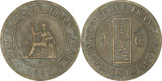 French Indo - China: Cent Bronze 1893 (semi Key Date) Vf - Xf