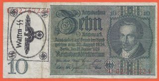 Germany - Wehrmacht - 10 Reichsmark - 1929 - With Nazi Stamp Waffen Ss