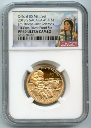 2018 S Sacagawea Dollar $1 Jim Thorpe Proof Ngc Pf 69 First Releases 4818738 - 056