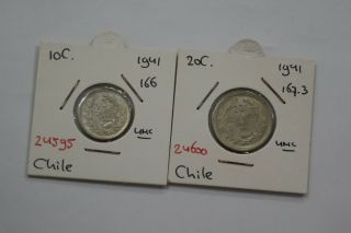 Chile 10 Centavos,  20 Centavos 1941 Both Unc B18 Cg40 - 32