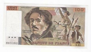 France 100 Francs 1980 Vf,  Crisp P - 154b Banknote
