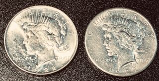 2 Peace Silver Dollars 1922,  1927