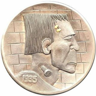 Hobo Nickel Coin 1935 Buffalo 24k Gold Inlay Hand Engraved By Gediminas Palsis