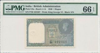 Government Of India India 1 Rupee 1940 George Vi Pmg 66epq