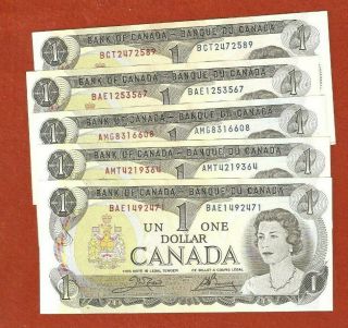 5 1973 One Dollar Bank Notes Gem Uncirculated Crisp Bank Notes E347