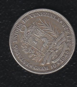 Venezuela 2 Bolivares 1945 Silver
