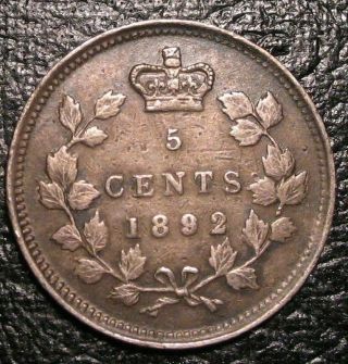 1892 SILVER VICTORIA CANADA 5 CENTS COIN Obverse 2 CANADIAN HIGHGRADE BEAUTY 2